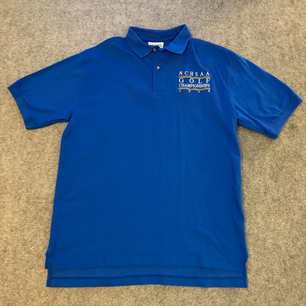 Vintage 1994 Hanes NCHSAA Golf Championships Old Money Polo Shirt Blue Mens XL